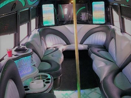 party bus dallas leather seating and hand rails